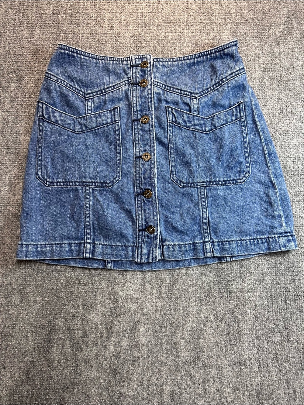 Free People Blue Button-Front Denim Mini Skirt